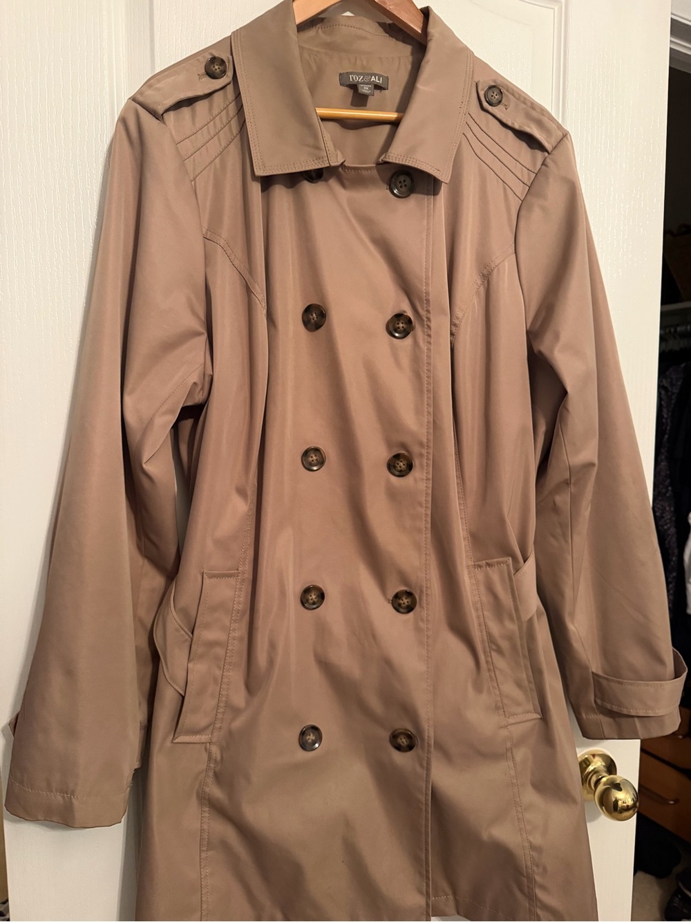 Roz & Ali Taupe Double-Breasted Trench Coat (Travel Capsule)
